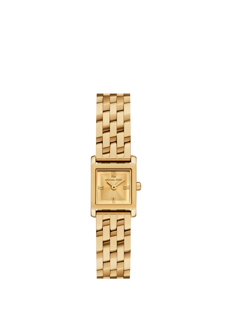 Michael Kors Georgie gold-tone square watch with bracelet strap, imported from the UK