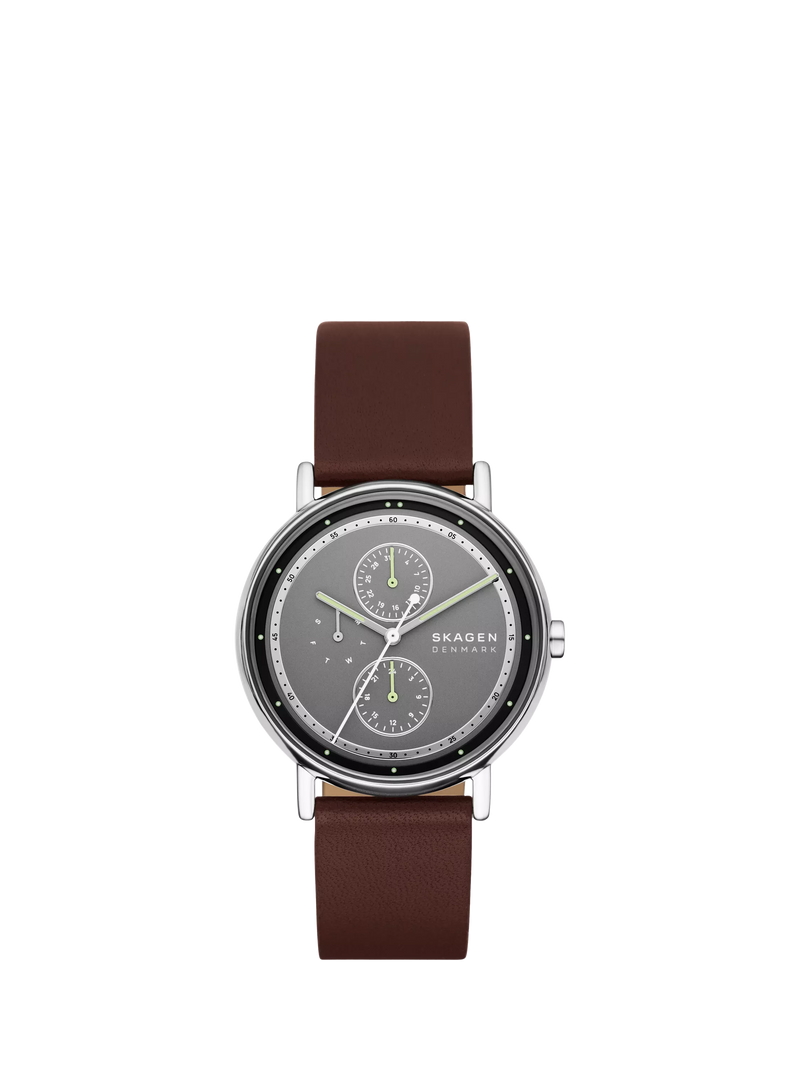 Skagen men's watch round leather strap grey dial 40mm, imported from the UK
