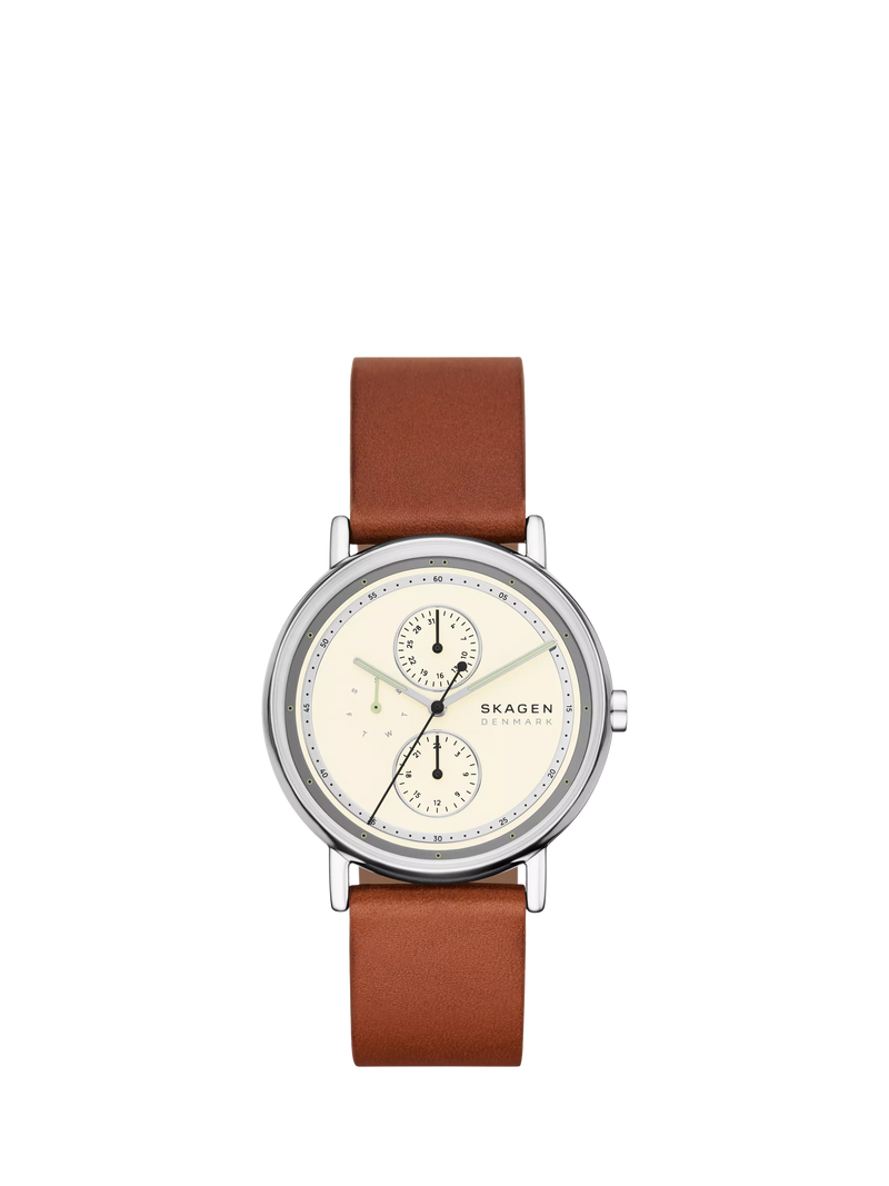 Skagen men's leather strap watch white dial 40mm, imported from the UK