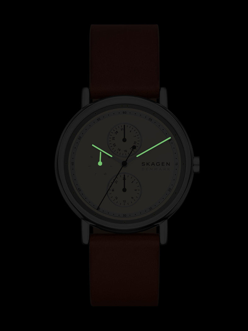 Skagen men's leather strap watch white dial 40mm, imported from the UK