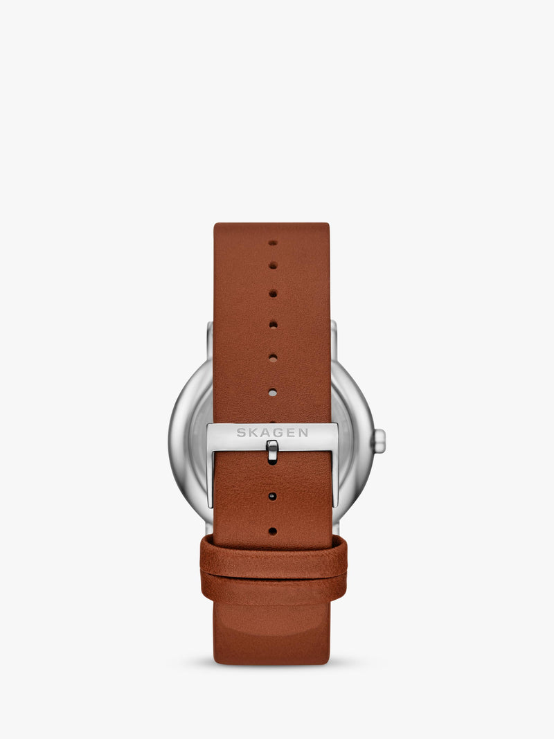 Skagen men's leather strap watch white dial 40mm, imported from the UK