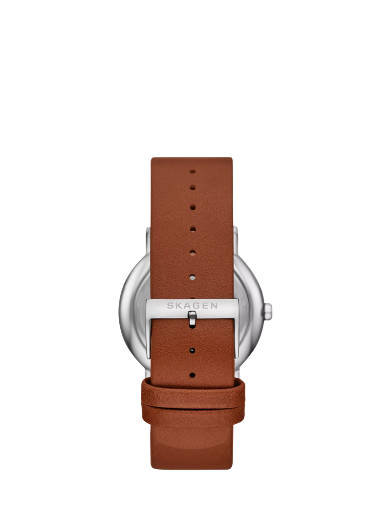 Skagen men's leather strap watch white dial 40mm, imported from the UK