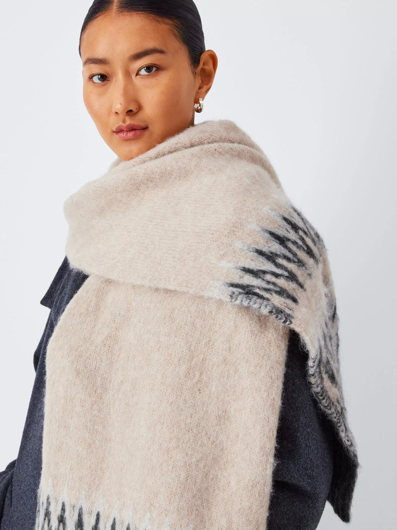 John Lewis Fairisle Wool Blend Scarf, Natural/Multi