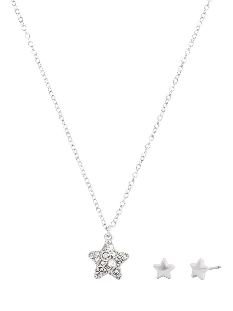 Coach crystal star necklace and earring set, rhodium (British brand)