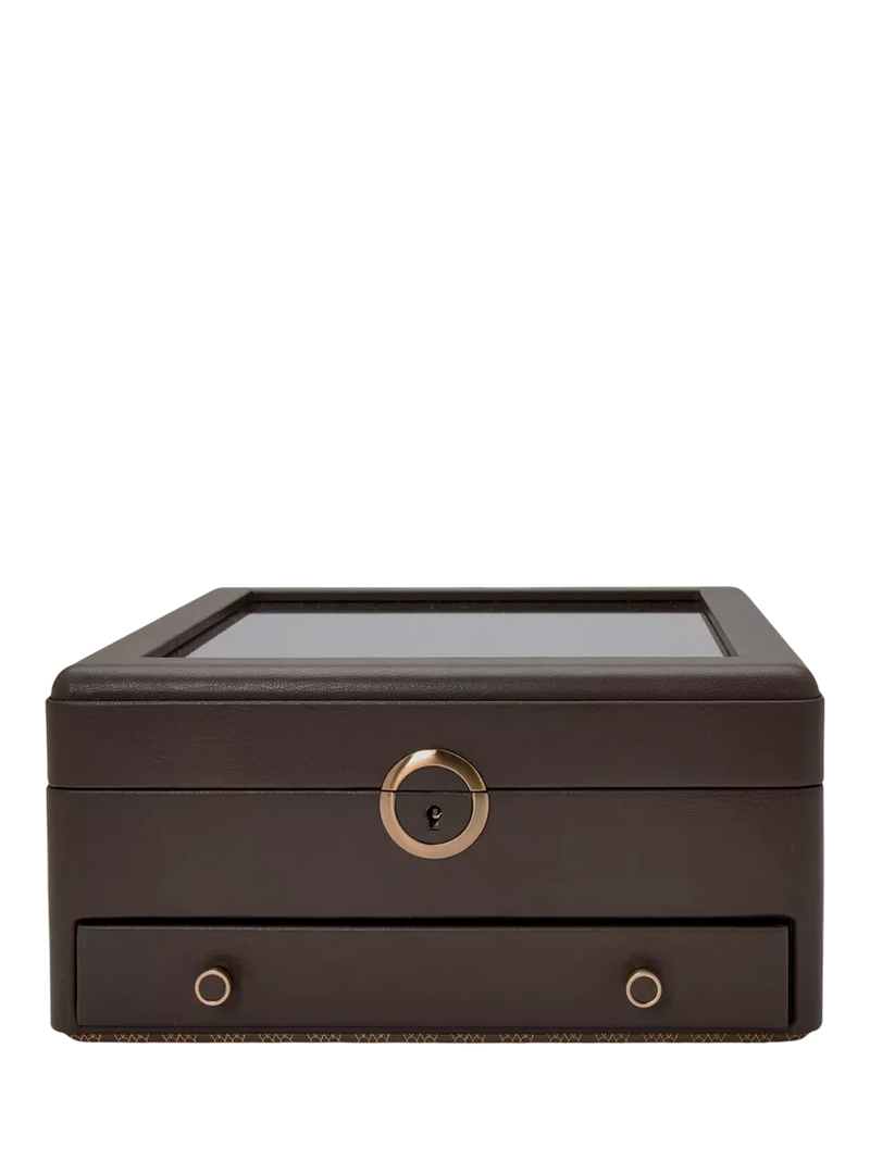 WOLF Earth Apple Leather Watch Stand Box with Glass Lid
