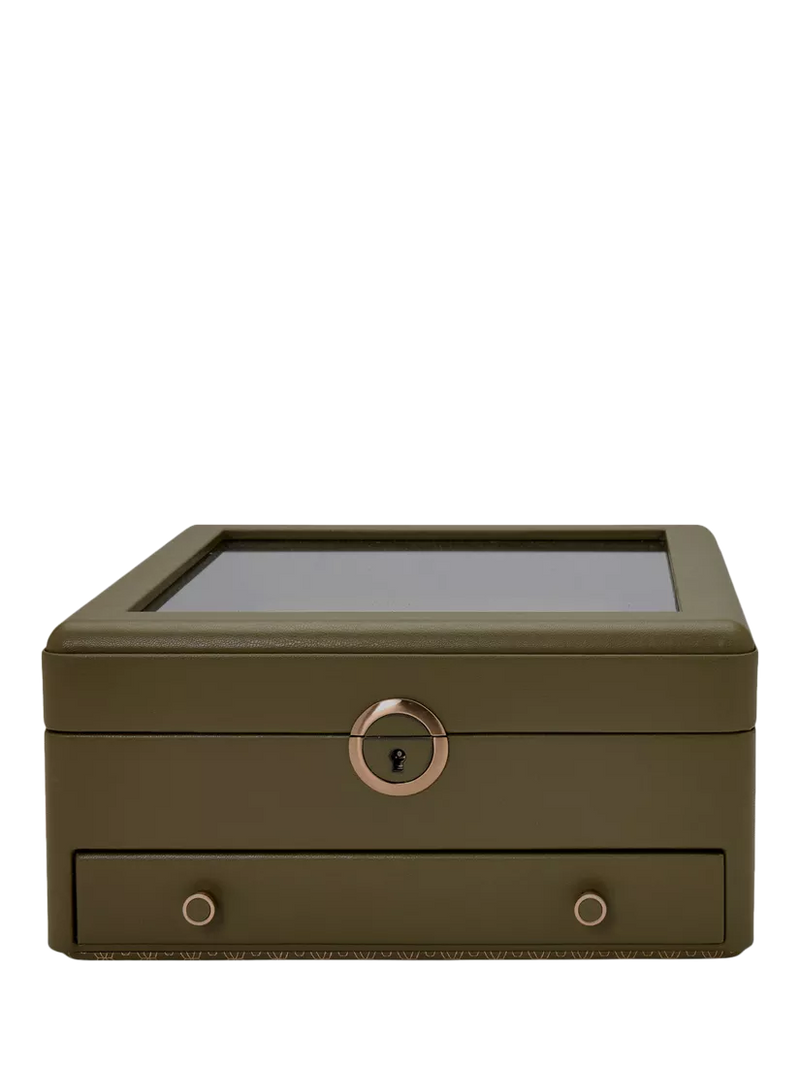 WOLF Earth Apple Leather Watch Stand Box with Glass Lid