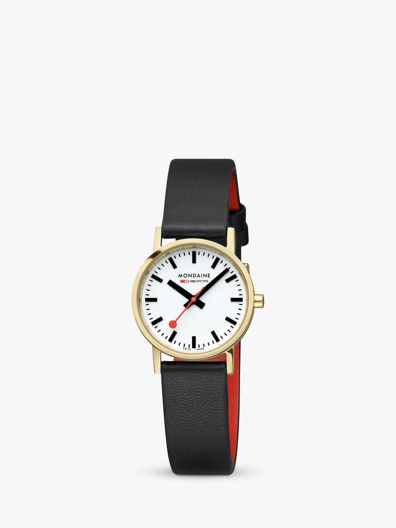 Mondaine classic watch 30mm black vegan leather strap - British product