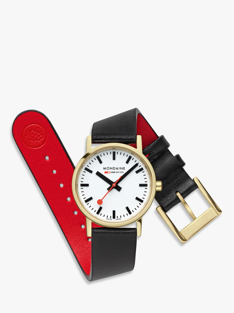 Mondaine classic watch 30mm black vegan leather strap - British product