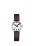 Mondaine women's classic watch 30mm brown vegan leather strap, imported from the UK