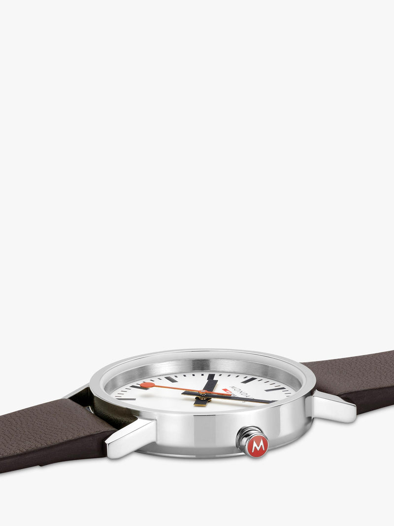 Mondaine women's classic watch 30mm brown vegan leather strap, imported from the UK