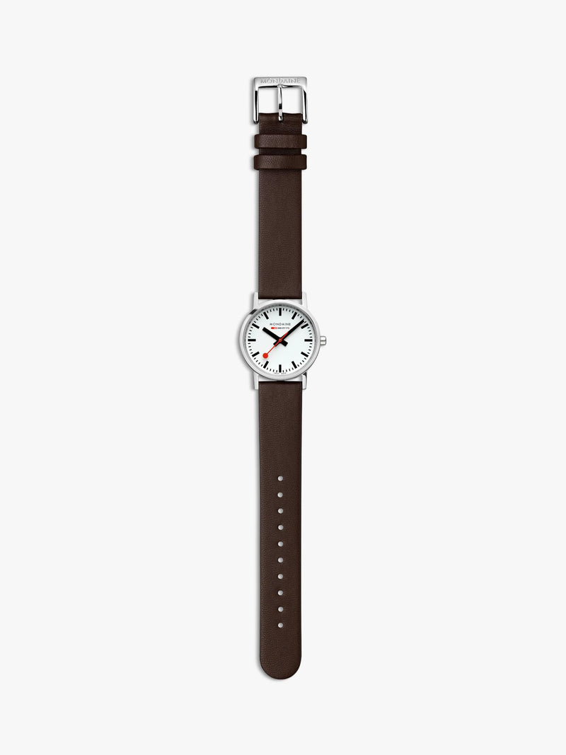 Mondaine women's classic watch 30mm brown vegan leather strap, imported from the UK