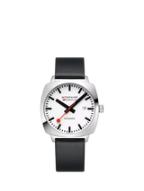 John Lewis Mondaine Cushion Automatic 39mm Vegan Leather Strap Watch, Black- Buy online at McGrocer