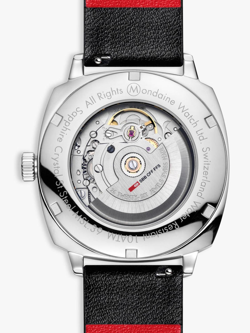 Mondaine automatic watch 39mm black vegan leather strap - British product