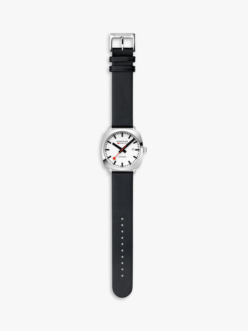 Mondaine automatic watch 39mm black vegan leather strap - British product
