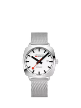 John Lewis Mondaine Cushion Automatic 39mm Stainless Steel Bracelet Watch Silver- Buy online at McGrocer