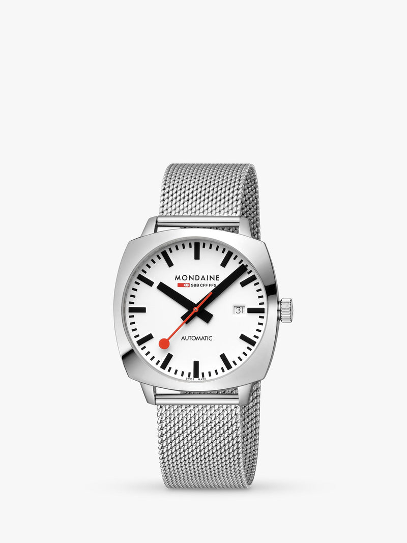 Mondaine Cushion Automatic watch 39mm silver stainless steel - British product