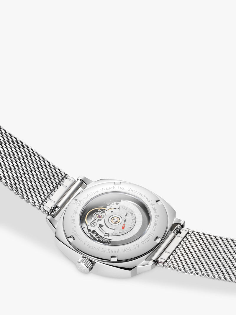Mondaine Cushion Automatic watch 39mm silver stainless steel - British product