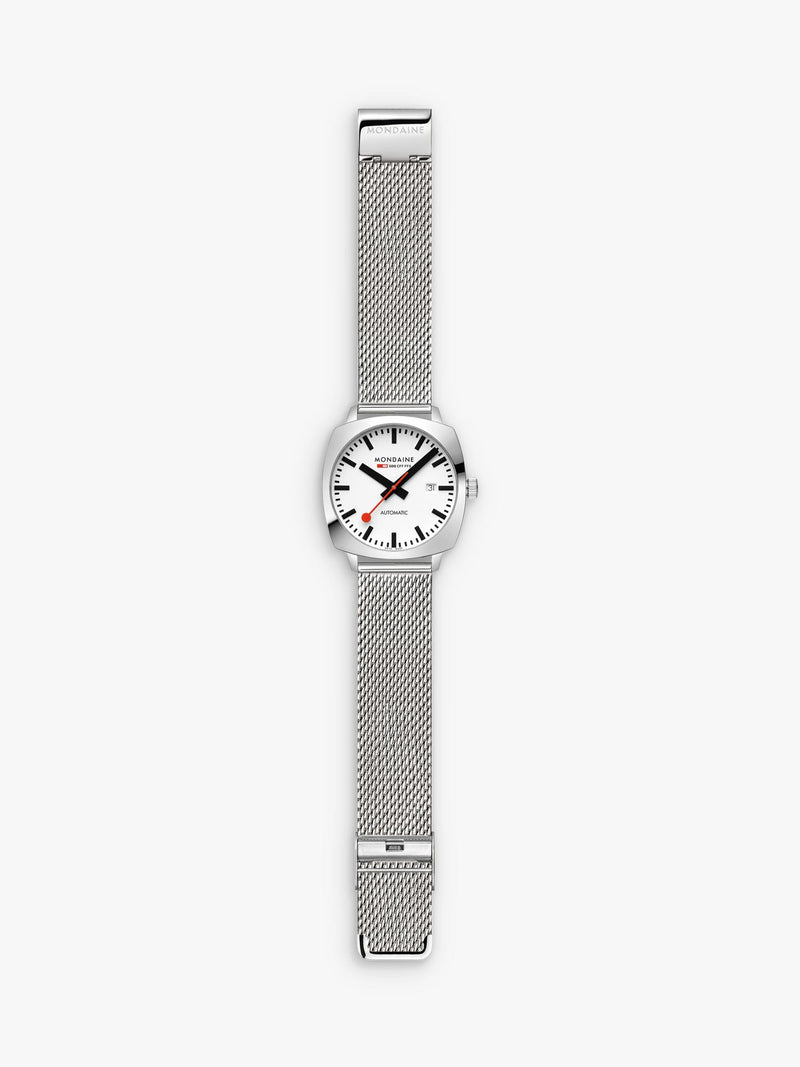 Mondaine Cushion Automatic watch 39mm silver stainless steel - British product