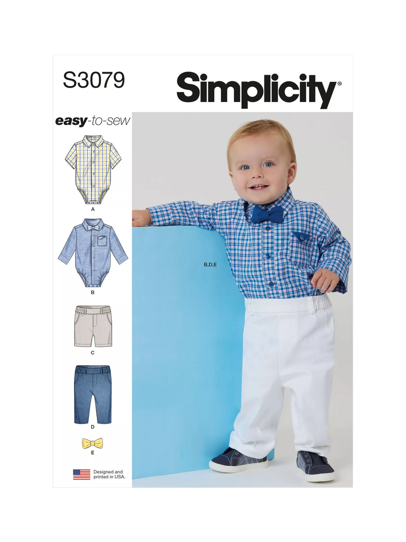 Simplicity sewing pattern baby bodysuit shorts and pants, imported from the UK