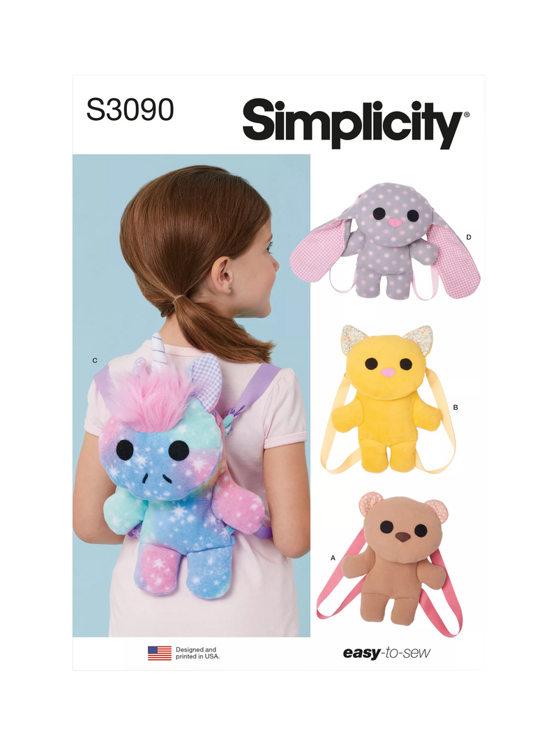 Simplicity padded animal bags sewing pattern S3090, imported from the UK