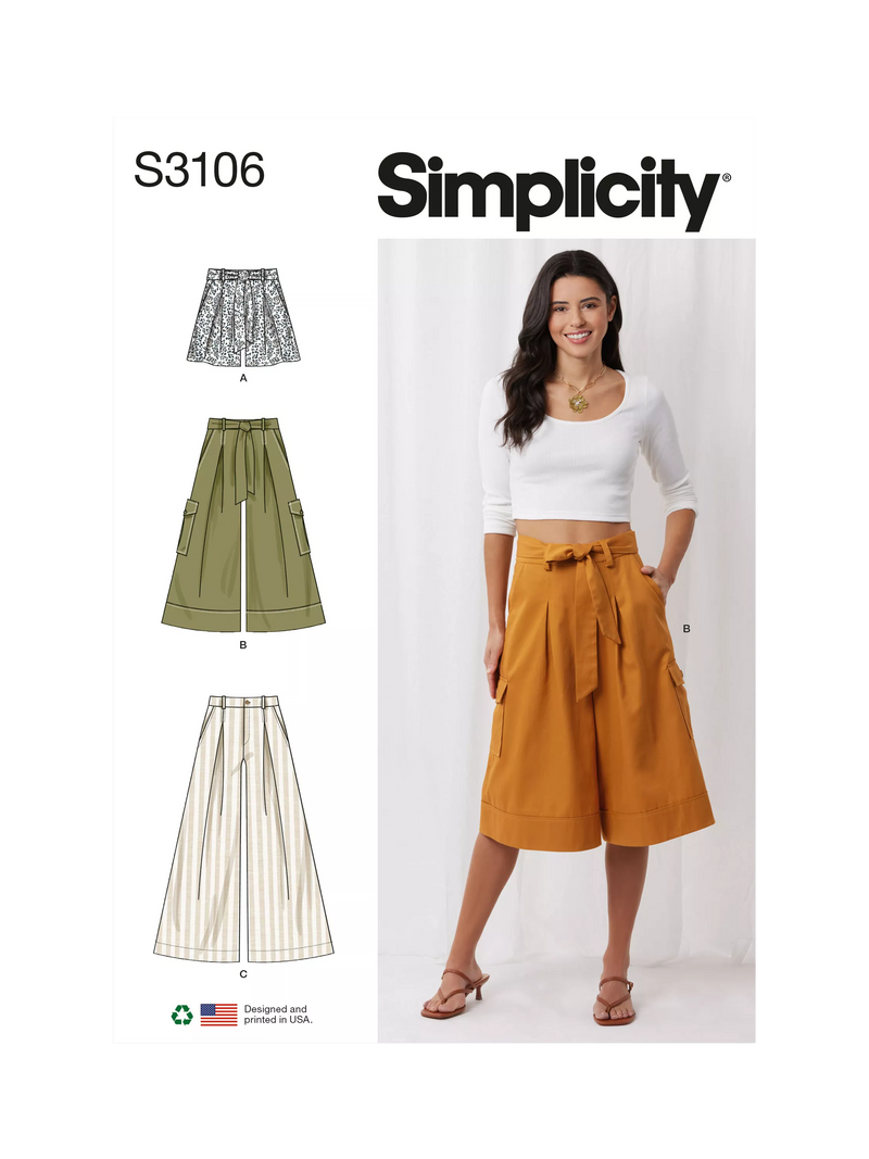 Simplicity sewing pattern Misses Shorts and Pants S3106, imported from the UK