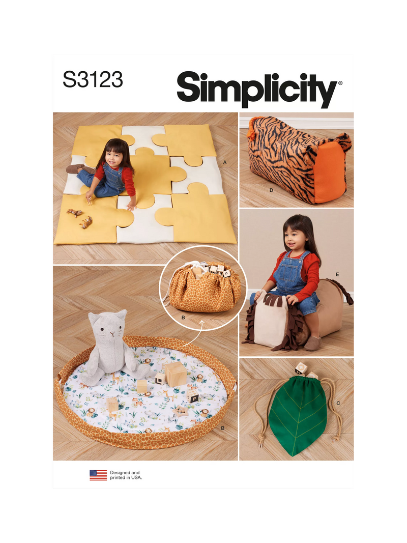 Simplicity sewing pattern S3123 for playroom accessories, UK version