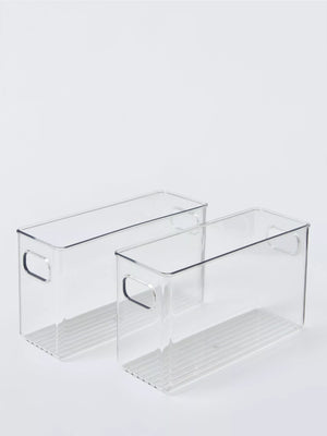 Clear Plastic Storage Box, Narrow, Set of 2