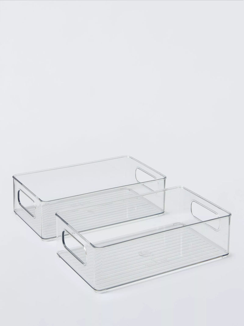 John Lewis clear plastic storage box, deep narrow, set of 2, UK version