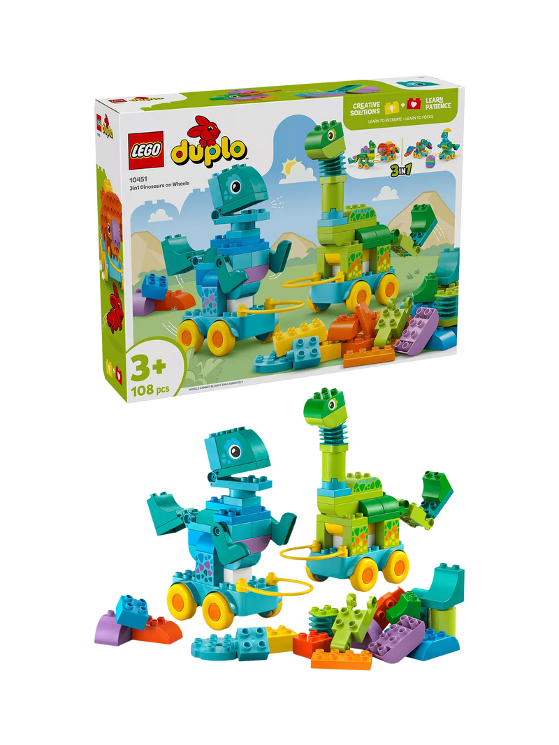 LEGO DUPLO 3-in-1 dinosaurs on wheels 108 pieces - British product