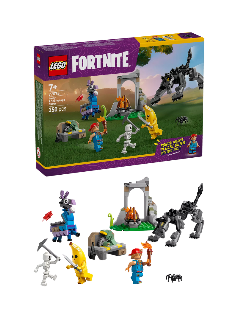 LEGO Fortnite Peely & Sparkplug's Camp building set - British product