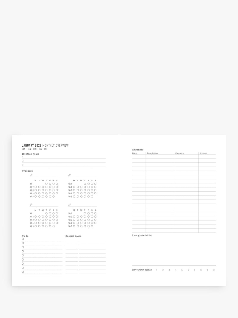 Letts A6 Conscious week to view 2026 diary in slate, UK version