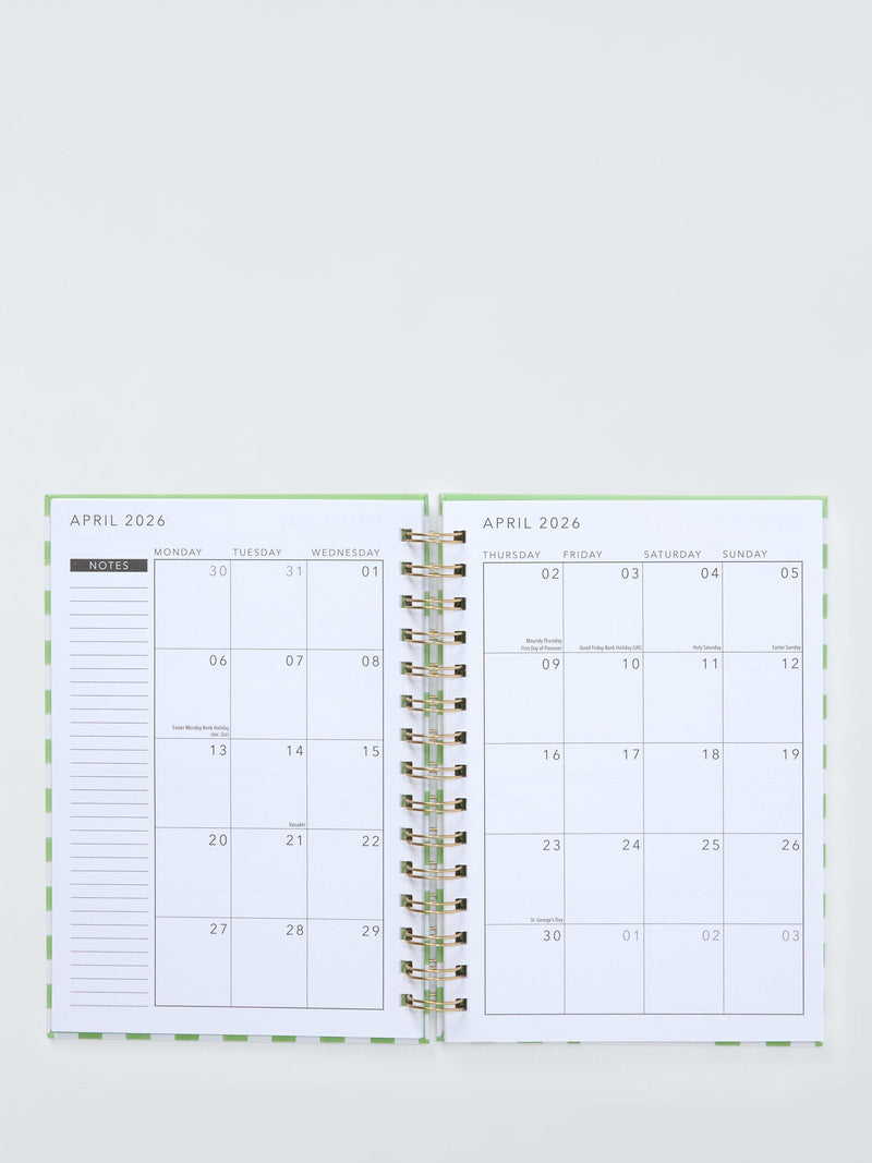 John Lewis A5 week to view 2026 diary green check (British brand)