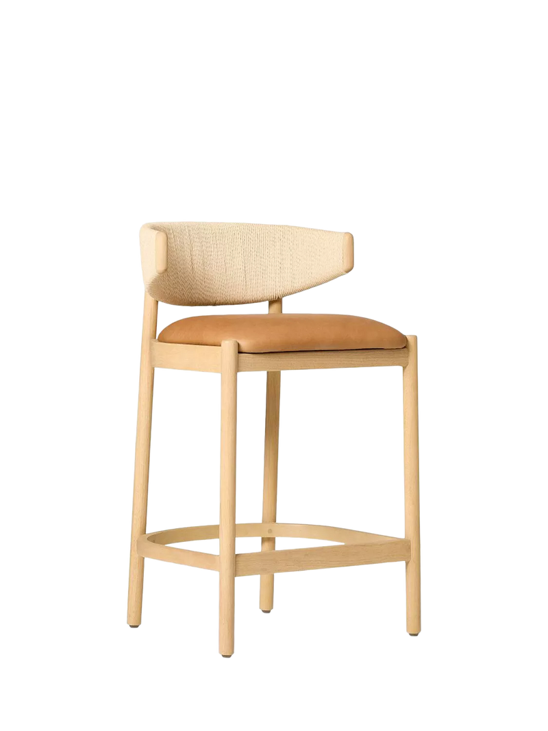 West Elm Ezra Counter Stool Sesame seagrass and leather - British product