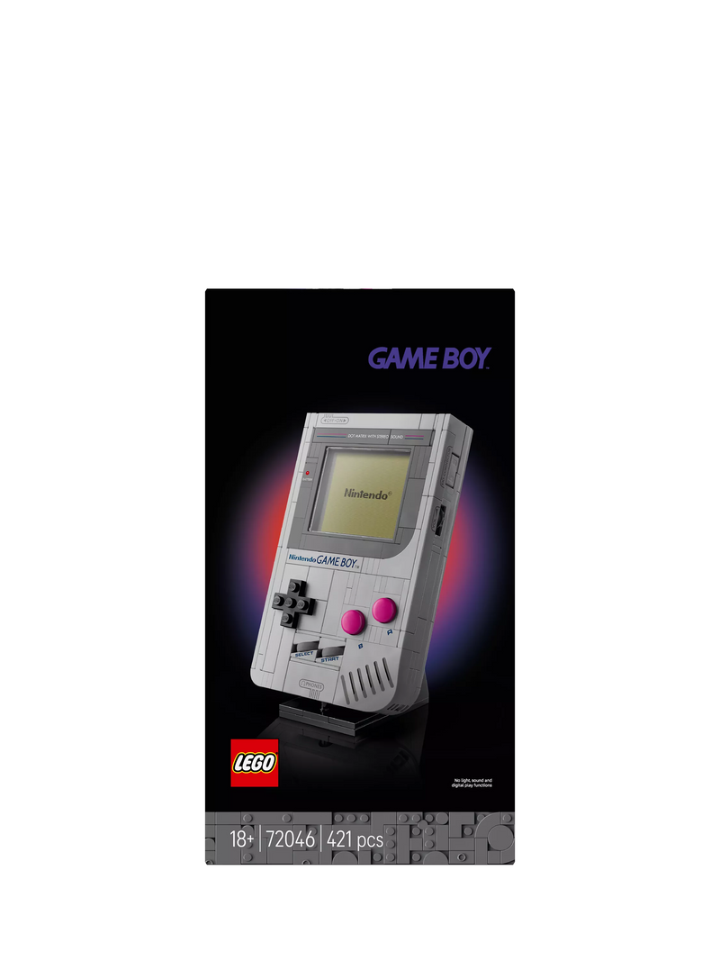 LEGO Game Boy replica building set with interchangeable game paks and display stand, UK version