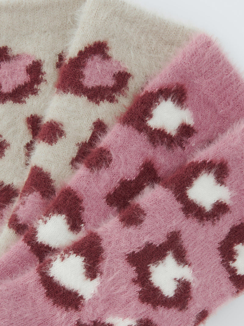 John Lewis fluffy animal print socks pink oatmeal - British product