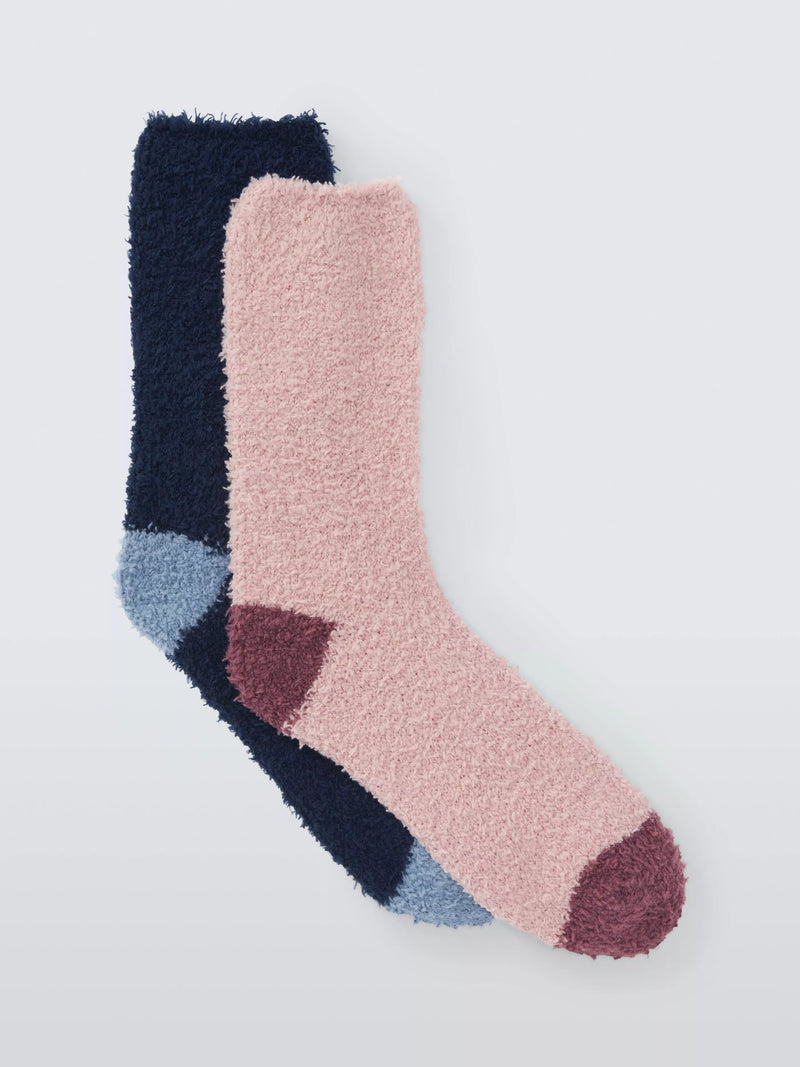 John Lewis bed socks navy pink pack of 2, UK version