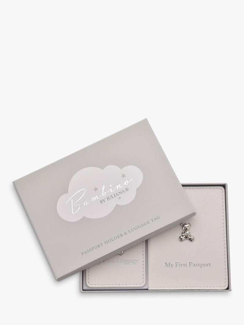Bambino leatherette passport holder and luggage tag set (British brand)