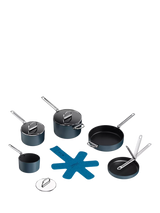 John Lewis Joseph Joseph Space Folding Handle Aluminium Non-Stick Saucepan & Accessories Set, 5 Piece, Navy- Buy online at McGrocer