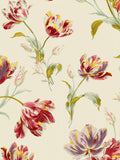 Laura Ashley floral wallpaper with tulip design in cranberry, UK version
