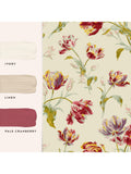 Laura Ashley floral wallpaper with tulip design in cranberry, UK version