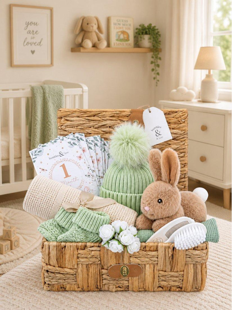 Bumbles & Boo baby hamper with blanket and bunny - British product