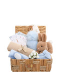 Bumbles & Boo baby boy gift hamper in water hyacinth basket (British brand)