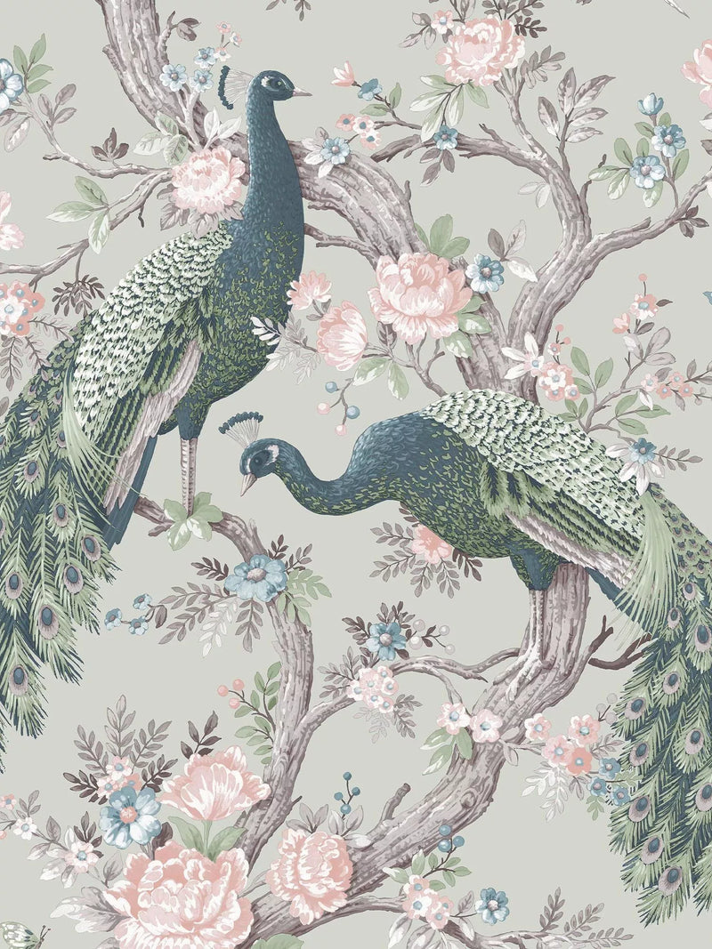 Laura Ashley ornate floral and peacock wallpaper in Iris, UK version