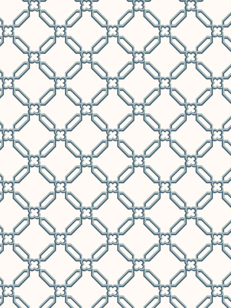 Laura Ashley Westminster trellis design wallpaper in Dusky Seaspray, UK version