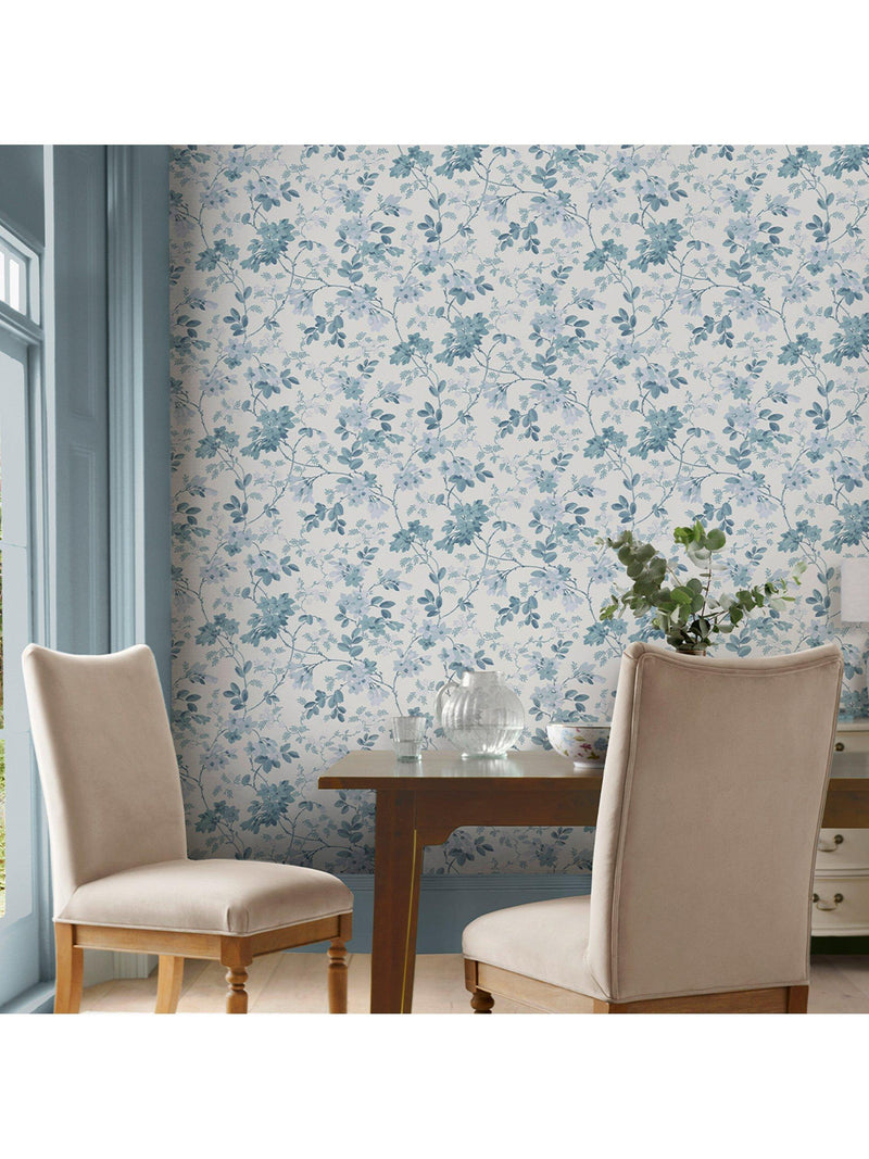 Laura Ashley floral wallpaper with Yewland pattern in Seaspray color, UK version