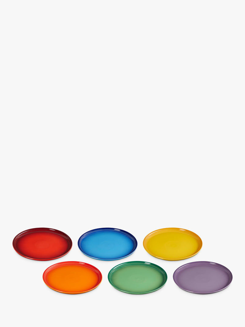 Le Creuset stoneware coupe side plates set of six rainbow 21.8cm, imported from the UK