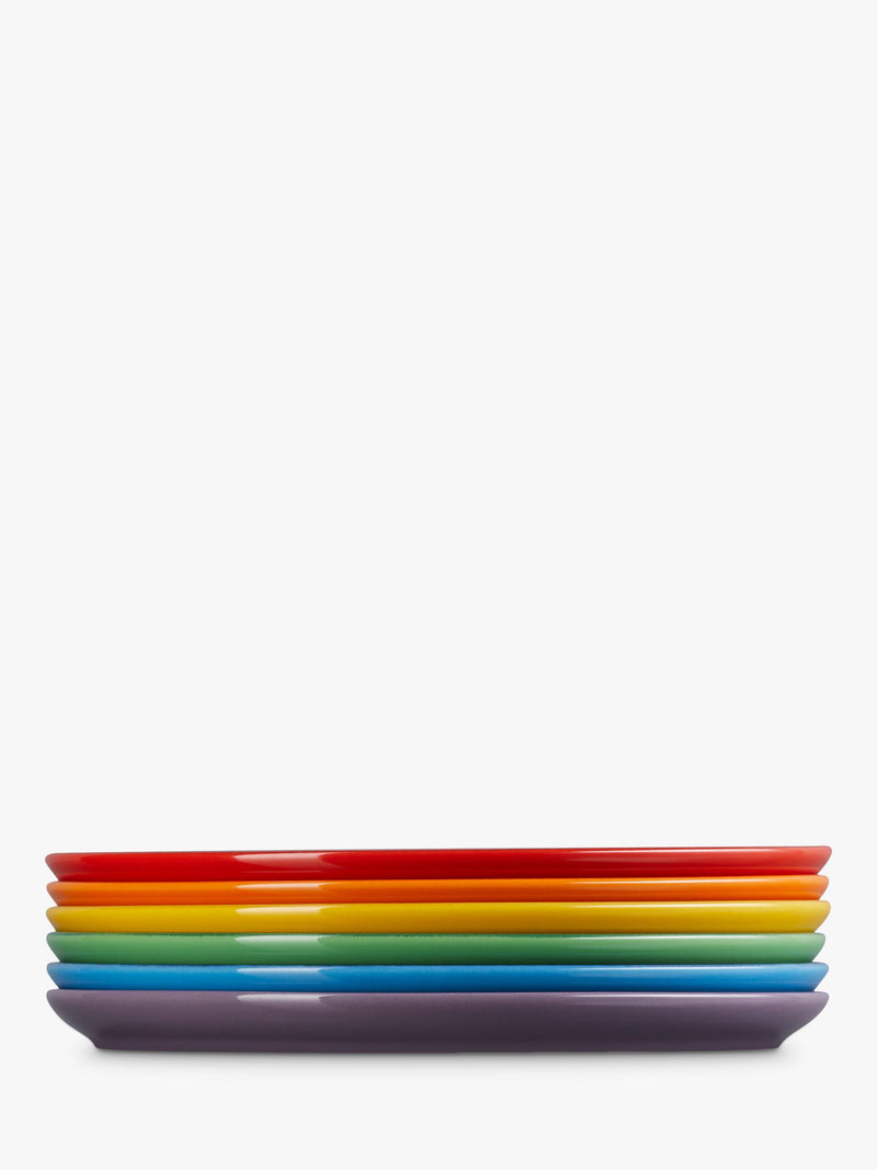 Le Creuset stoneware coupe side plates set of six rainbow 21.8cm, imported from the UK
