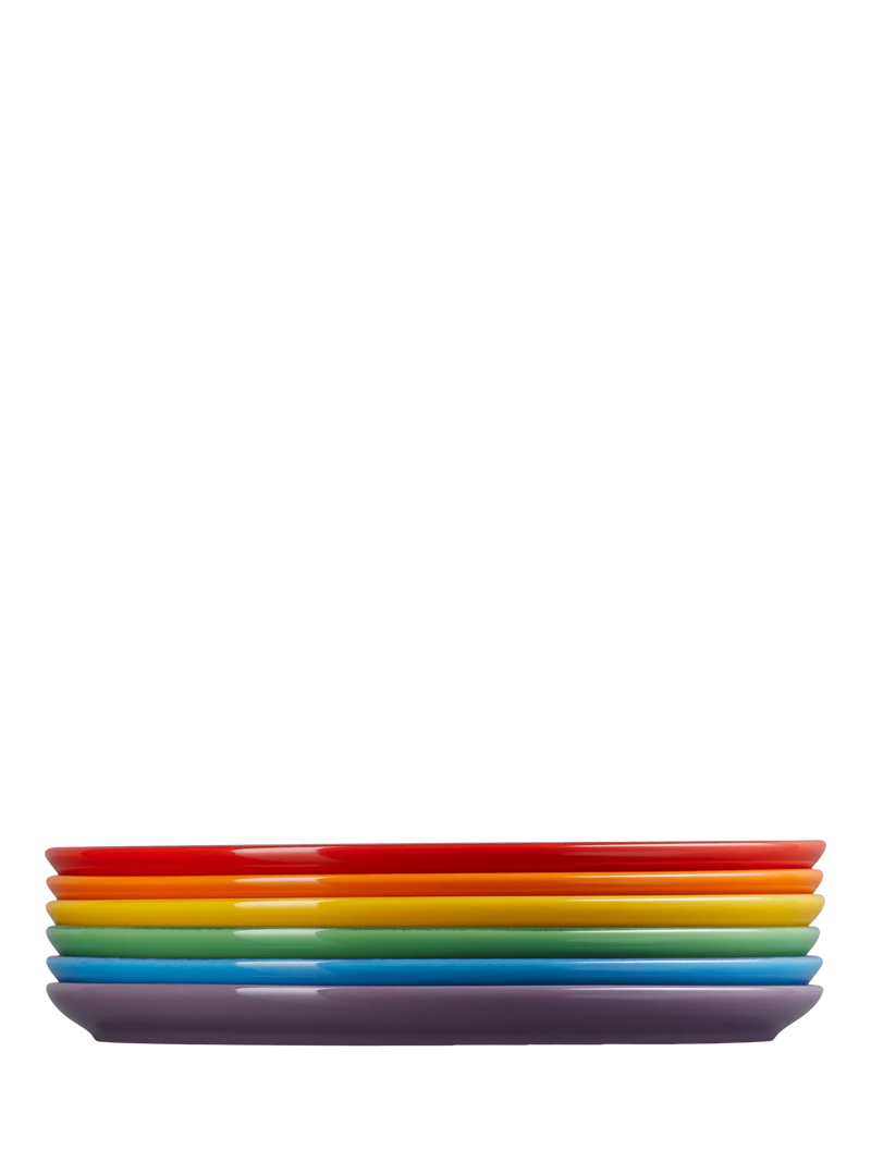 Le Creuset stoneware coupe side plates set of six rainbow 21.8cm, imported from the UK