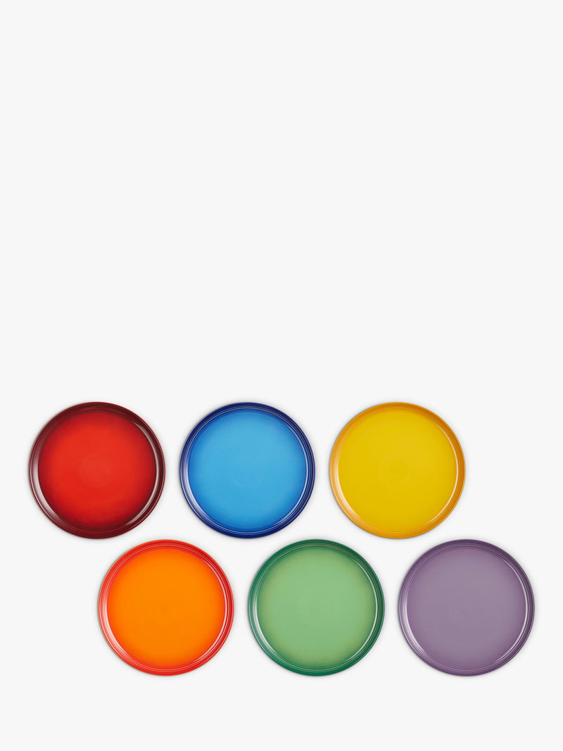 Le Creuset stoneware coupe side plates set of six rainbow 21.8cm, imported from the UK