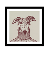 John Lewis John Lewis Jan Jay 'Sybil Whippet' Framed Print & Mount, Beige/Damson, 33.5x33.5cm- Buy online at McGrocer